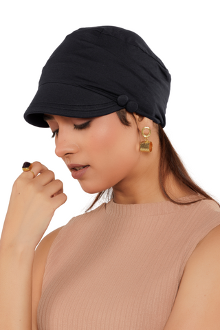 The Headscarves Bamboo Viscose Solid Visor Cap with Side Button for Women Chemo Headwear