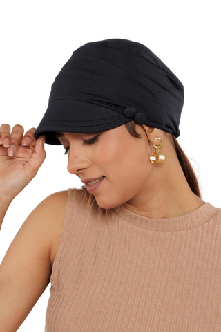 The Headscarves Bamboo Viscose Solid Visor Cap with Side Button for Women Chemo Headwear