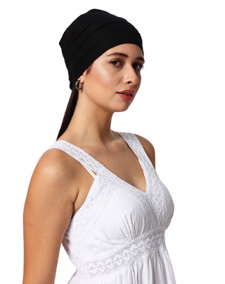 The Headscarves Women Bamboo Viscose Gathered Design with Back Brooch Chemo Headwear For Women Free Size