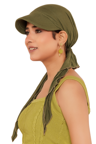 The Headscarves Bamboo Viscose Sun Visor with Pre tie Ruffle Look For Women Chemo Headwear Free Size