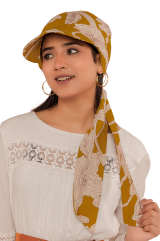 The Headscarves Cotton Printed Visor Printed Floral Headwear with Medium Tail