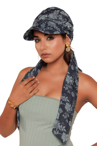 The Headscarves Cotton Printed Visor Printed Floral Headwear with Medium Tail