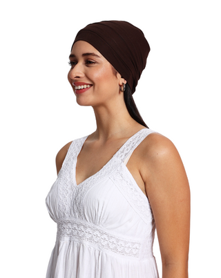 The Headscarves Women Bamboo Viscose Gathered Design with Back Brooch Chemo Headwear For Women Free Size