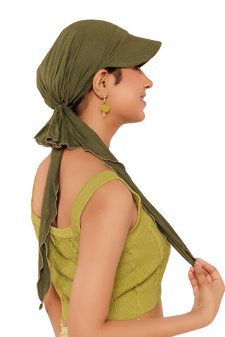 The Headscarves Bamboo Viscose Sun Visor with Pre tie Ruffle Look For Women Chemo Headwear Free Size