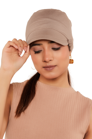 The Headscarves Bamboo Viscose Solid Visor Cap with Side Button for Women Chemo Headwear