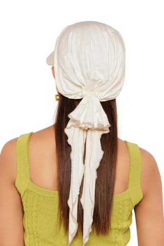 The Headscarves Bamboo Viscose Sun Visor with Pre tie Ruffle Look For Women Chemo Headwear Free Size