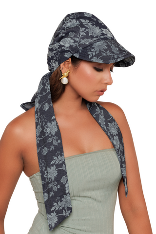 The Headscarves Cotton Printed Visor Printed Floral Headwear with Medium Tail