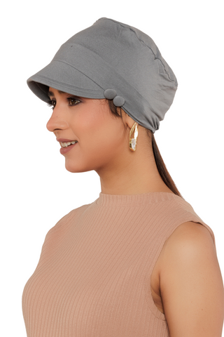 The Headscarves Bamboo Viscose Solid Visor Cap with Side Button for Women Chemo Headwear