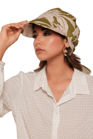 The Headscarves Cotton Printed Visor Printed Floral Headwear with Medium Tail