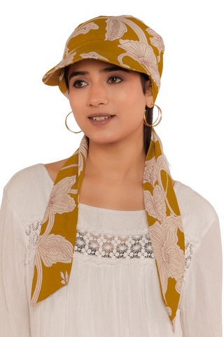 The Headscarves Cotton Printed Visor Printed Floral Headwear with Medium Tail