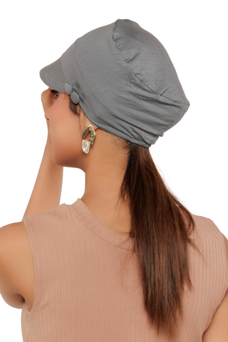 The Headscarves Bamboo Viscose Solid Visor Cap with Side Button for Women Chemo Headwear