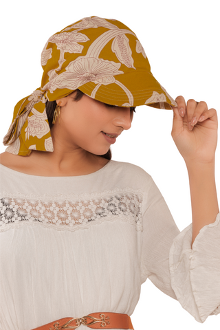 The Headscarves Cotton Printed Visor Printed Floral Headwear with Medium Tail