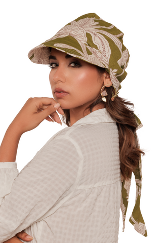 The Headscarves Cotton Printed Visor Printed Floral Headwear with Medium Tail