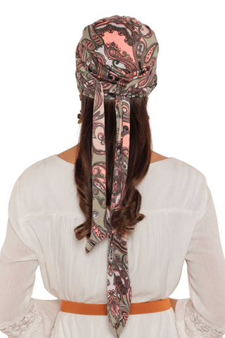 The Headscarves Women Bamboo Viscose Printed Cap With Printed Tail Scarf for Chemo Hair