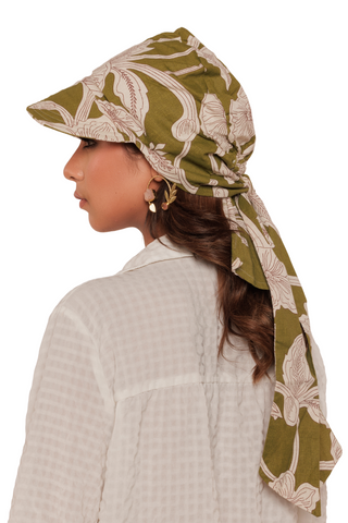 The Headscarves Cotton Printed Visor Printed Floral Headwear with Medium Tail