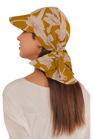 The Headscarves Cotton Printed Visor Printed Floral Headwear with Medium Tail