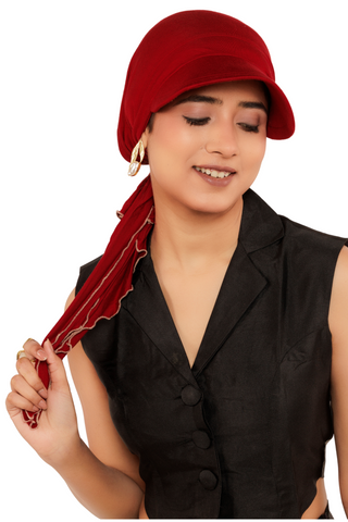 The Headscarves Bamboo Viscose Sun Visor with Pre tie Ruffle Look For Women Chemo Headwear Free Size