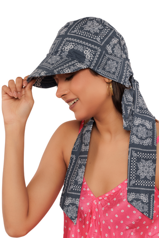 The Headscarves Cotton Printed Visor Printed Floral Headwear with Medium Tail