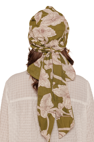 The Headscarves Cotton Printed Visor Printed Floral Headwear with Medium Tail