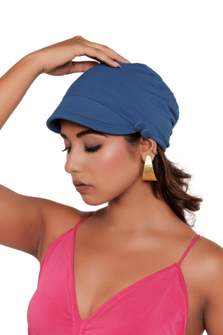 The Headscarves Bamboo Viscose Solid Visor Cap with Side Button for Women Chemo Headwear