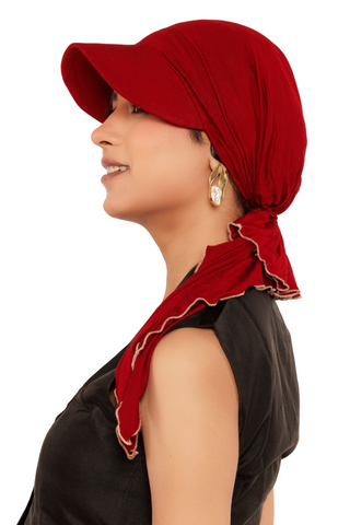 The Headscarves Bamboo Viscose Sun Visor with Pre tie Ruffle Look For Women Chemo Headwear Free Size