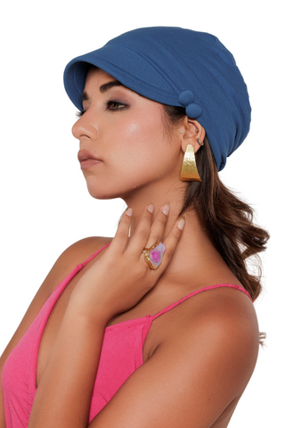 The Headscarves Bamboo Viscose Solid Visor Cap with Side Button for Women Chemo Headwear