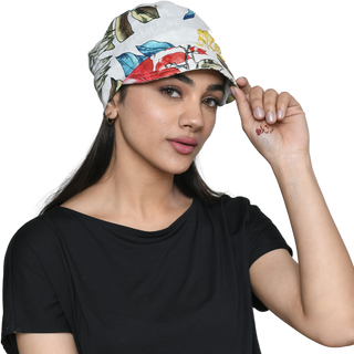 The Headscarves Women’s Printed Cotton Linen New Boy Cap Hat Chemo Hair Loss (SS260 Floral Print)