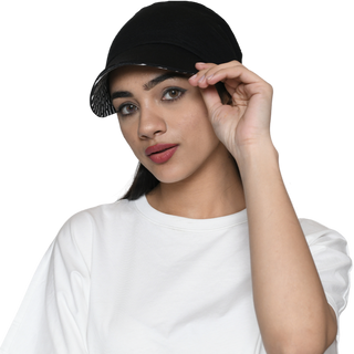 The Headscarves Bamboo Viscose NewBoys Reversible Cap with Printed Gathered Band for Women Black
