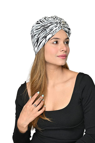 Bamboo Viscose Beautiful Printed Brooch Turban Headwear For Women's