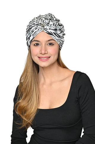 Bamboo Viscose Beautiful Printed Brooch Turban Headwear For Women's